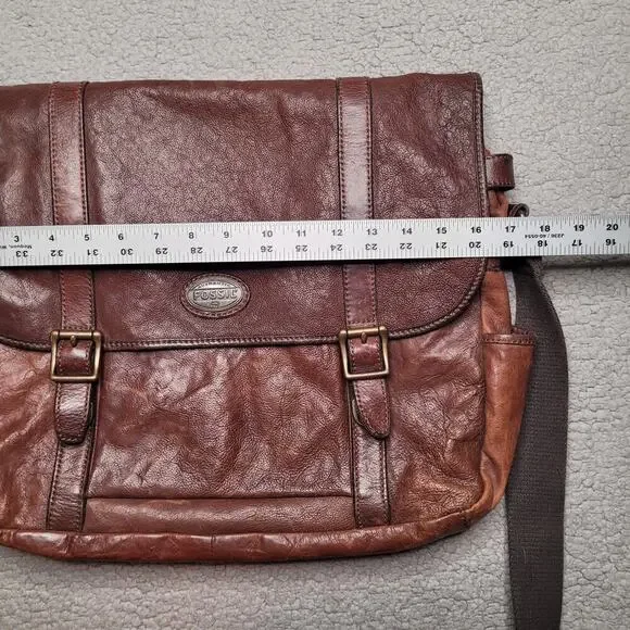 Fossil Messenger Bag Brown Cowhide Leather Crossbody Laptop Satchel Distressed